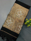 Elegent Pure Cotton Saree With Zari Pallu With Heavy Seq -BLACK