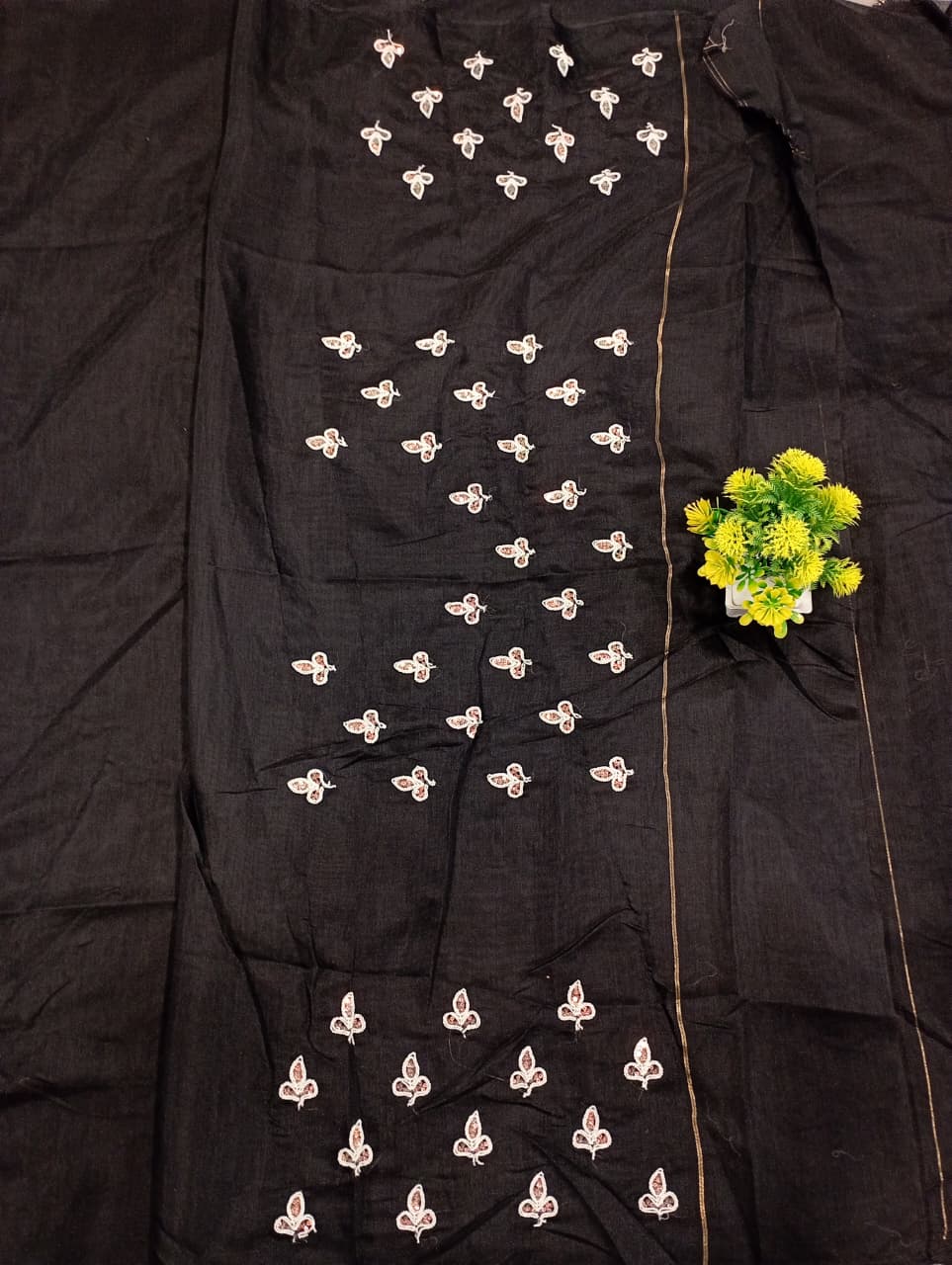 Elegent Pure Cotton Saree With Zari Pallu With Heavy Seq -BLACK