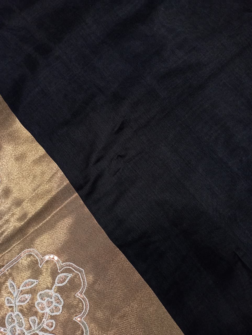 Elegent Pure Cotton Saree With Zari Pallu With Heavy Seq -BLACK