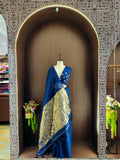 Organza Silk Saree with Heavy Gold Zari Floral Pallu & Embroidery Blouse -Blue