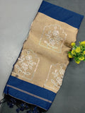 Elegent Pure Cotton Saree With Zari Pallu With Heavy Seq -Blue