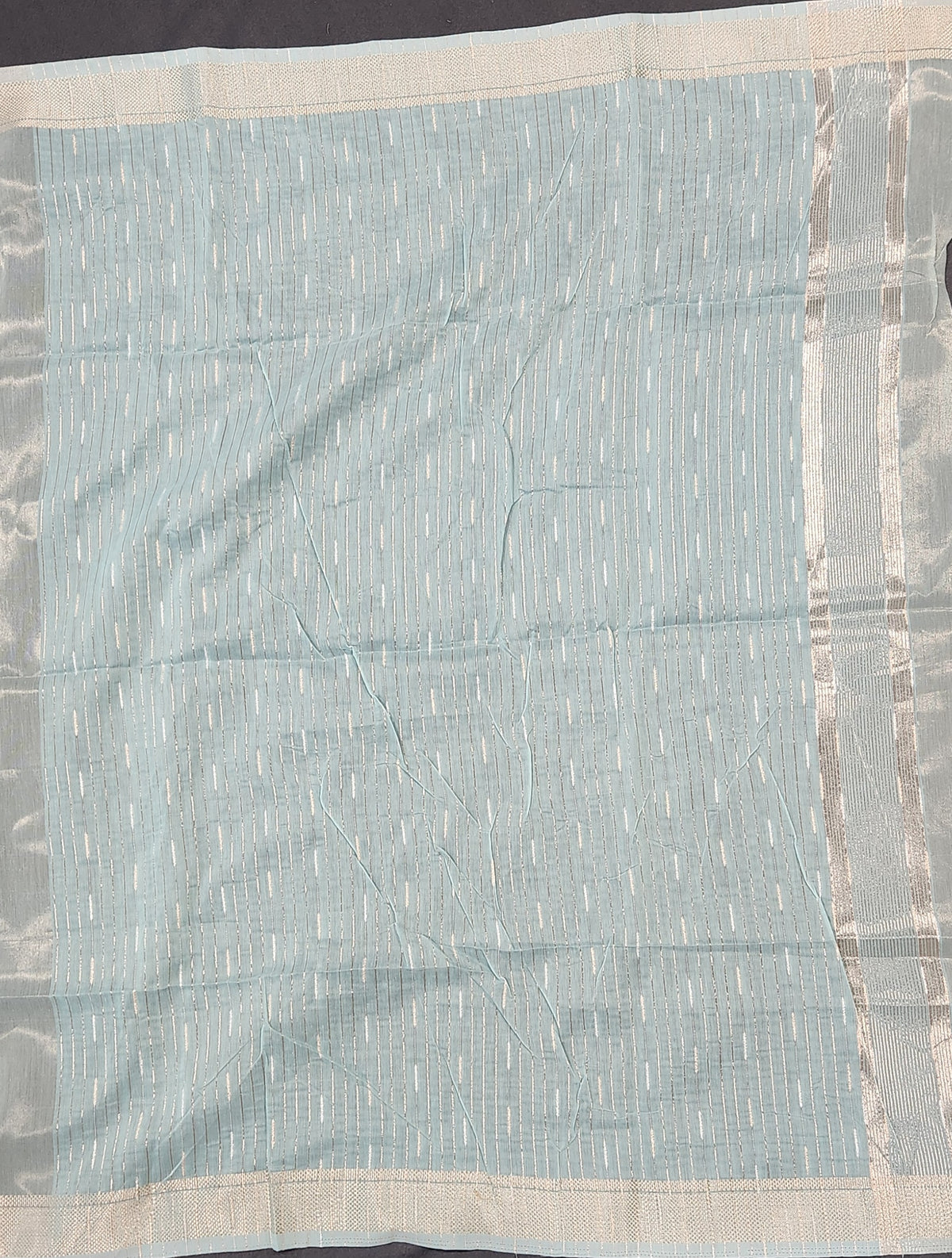 Maheshwari Silk Saree With Stripe Zari Pallu - Blue