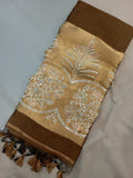 Premium Pure Cotton Saree With Zari Pallu With Heavy Seq -COFFE