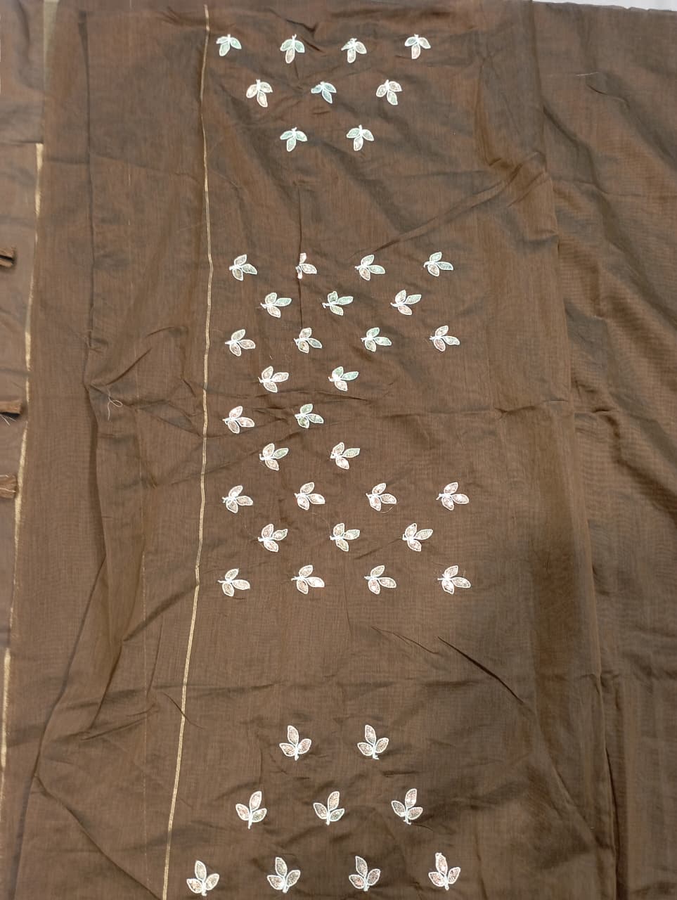Premium Pure Cotton Saree With Zari Pallu With Heavy Seq -COFFE
