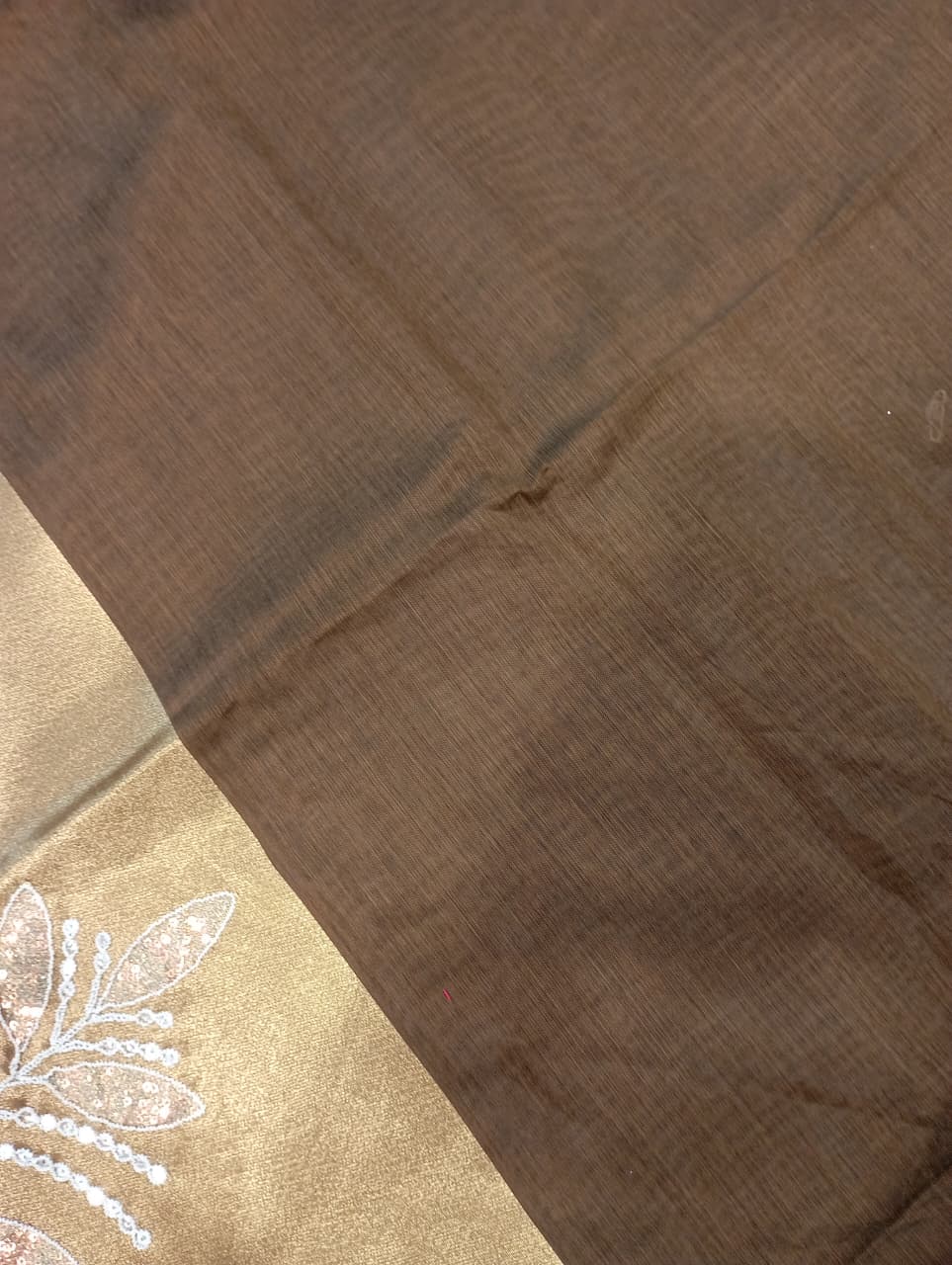 Premium Pure Cotton Saree With Zari Pallu With Heavy Seq -COFFE