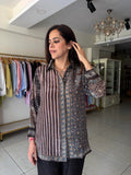 Hndcrafted Charms Detailing Pure Crepe Ajrak Shirt - COFFEE