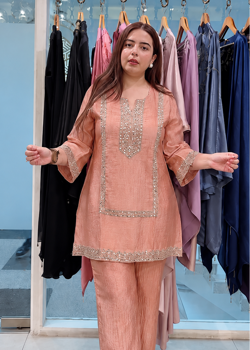 Pink Mirror Work Kurta Palazzo Set