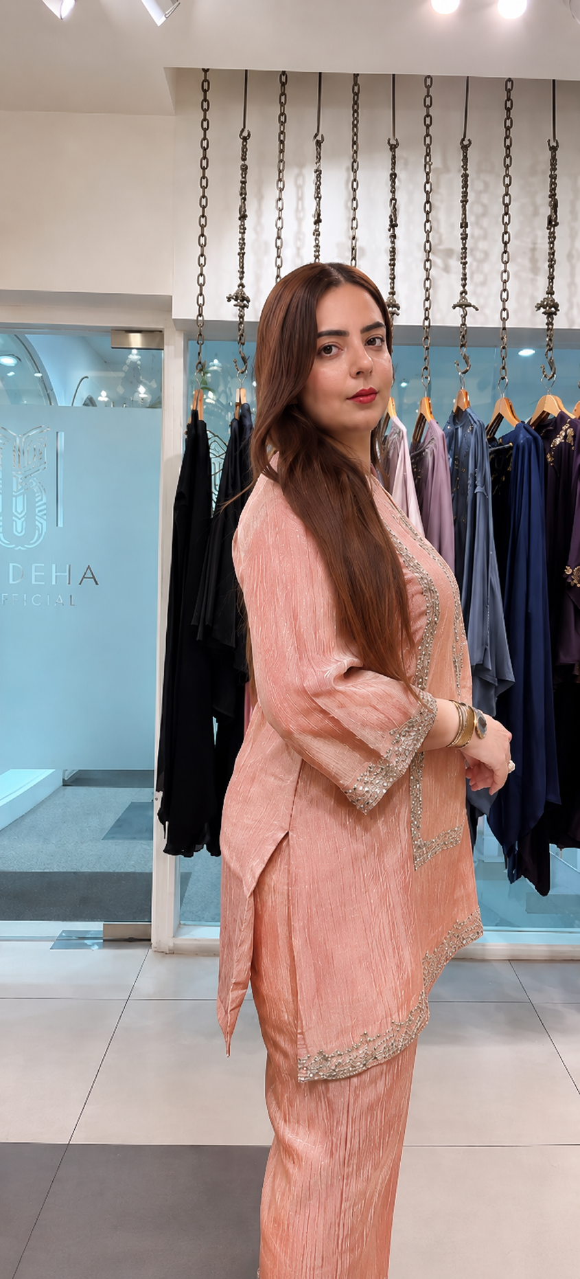 Pink Mirror Work Kurta Palazzo Set
