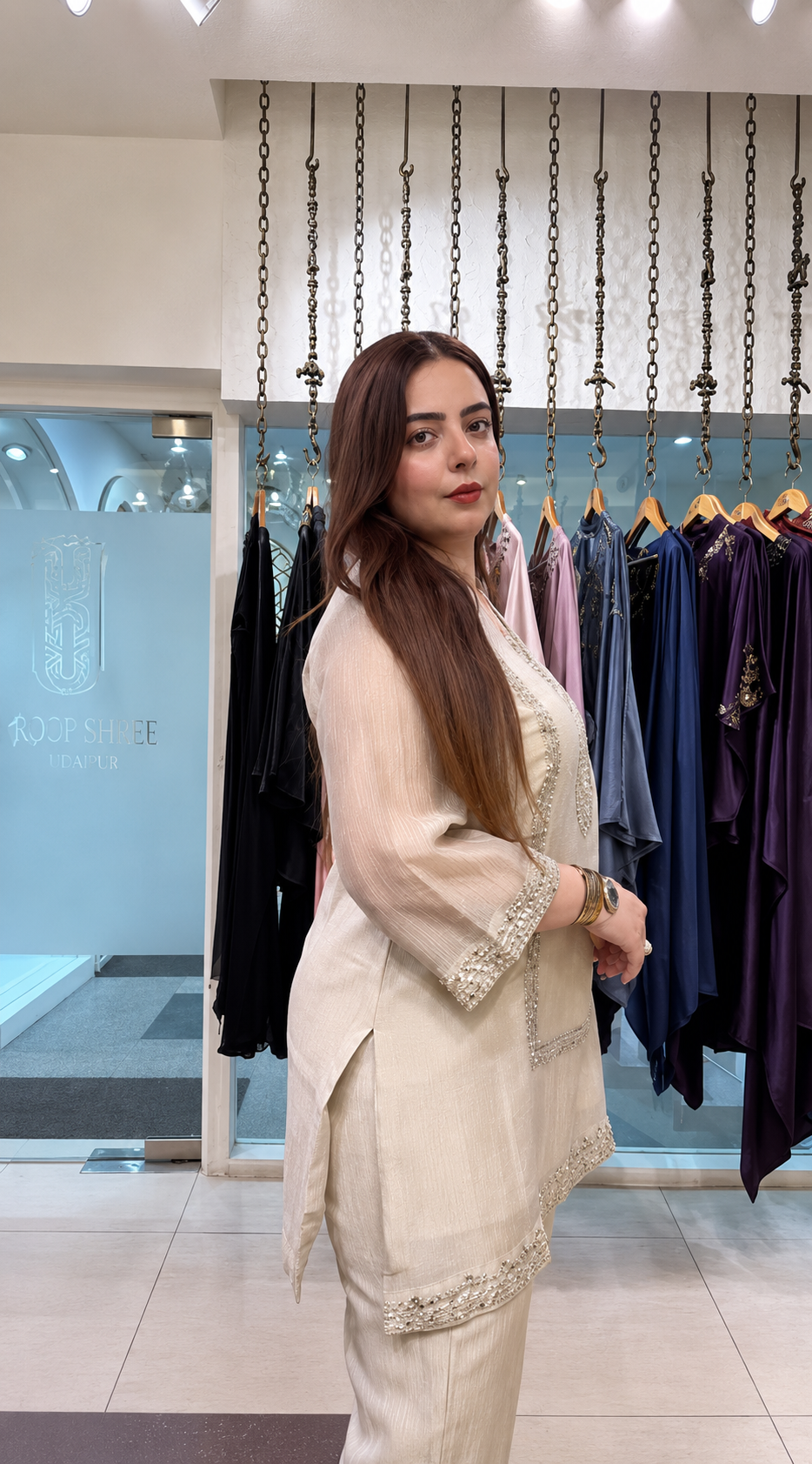 Ivory Mirror Work Kurta Palazzo Set
