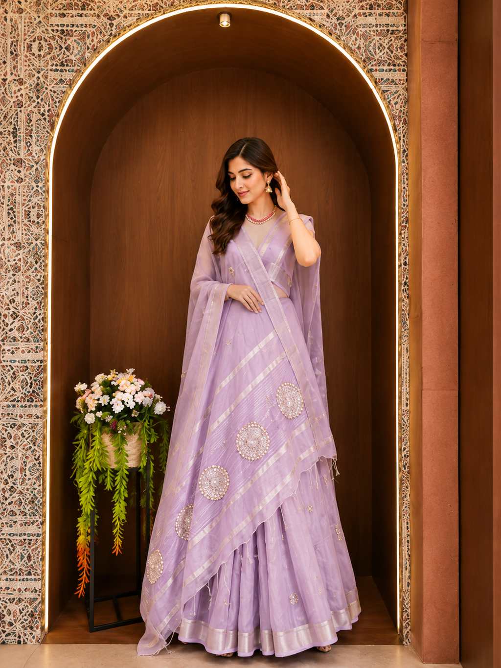 Soft Linen Silk saree with Gota Patti Work - Lavender