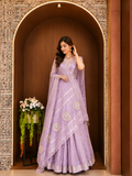 Soft Linen Silk saree with Gota Patti Work - Lavender