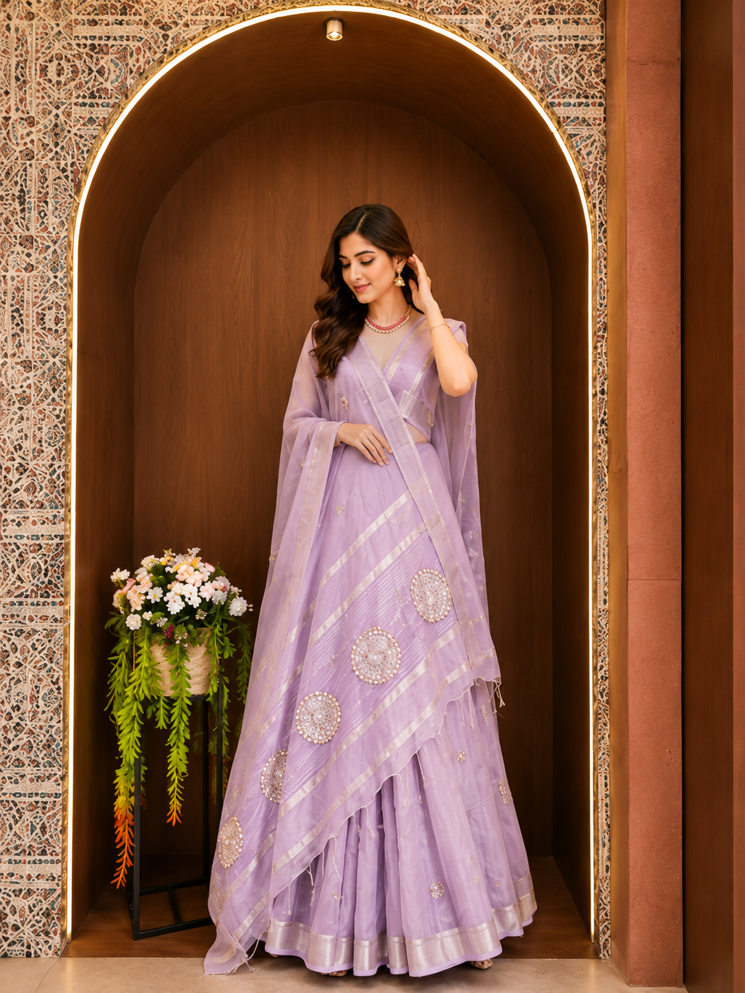 Soft Linen Silk saree with Gota Patti Work - Lavender
