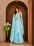 Soft Linen Silk saree with Gota Patti Work - Sky Blue
