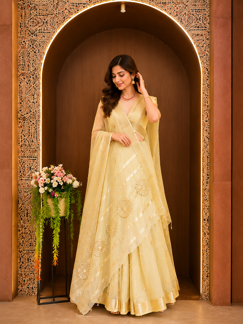 Soft Linen Silk saree with Gota Patti Work - Yellow