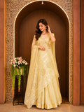 Soft Linen Silk saree with Gota Patti Work - Yellow