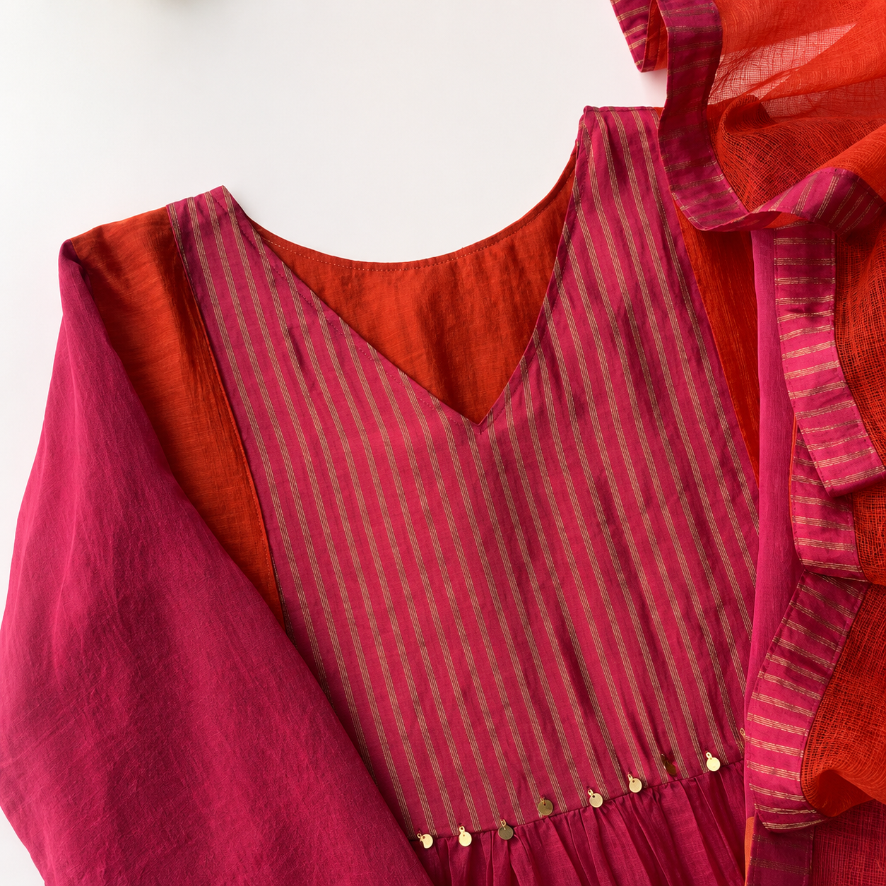 Embroidered Mul Chanderi Anarkali Kurta Set - Pink