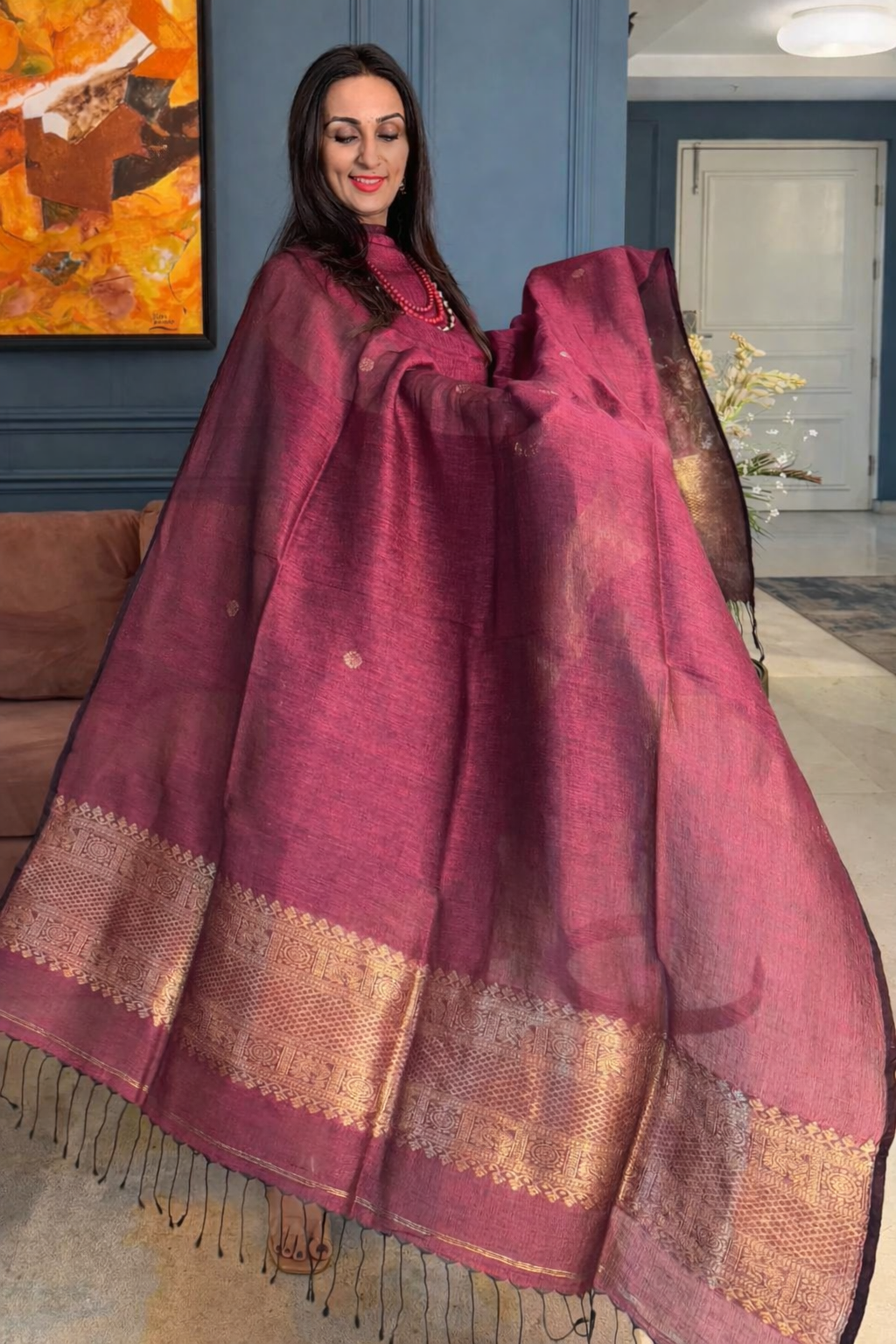 Jayshree Linen Golden zari unstitched suit - Rani