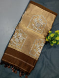 Elegent Pure Cotton Saree With Zari Pallu With Heavy Seq -COFFEE