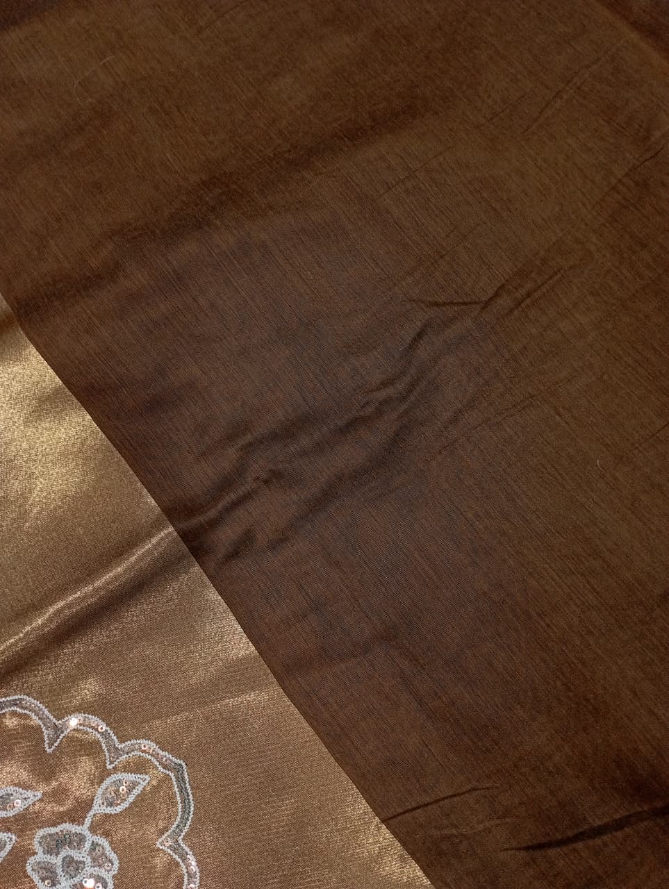Elegent Pure Cotton Saree With Zari Pallu With Heavy Seq -COFFEE