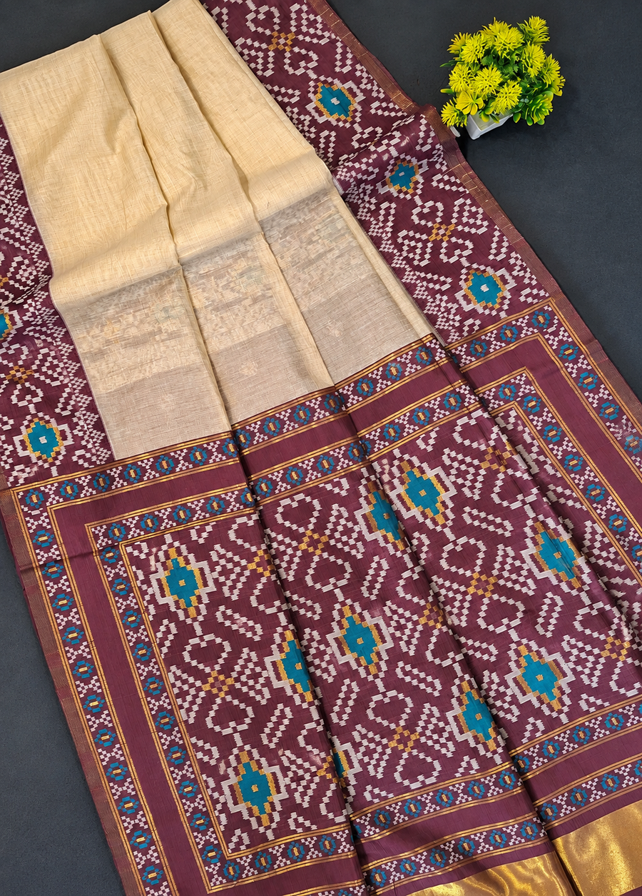 Ikkat Inspired Patola Soft Cotton Saree - Lavendar