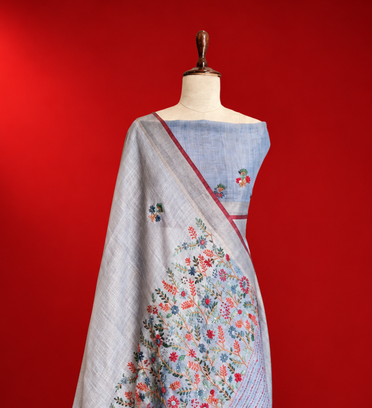 Linen With Frenchknot Saree - Purple