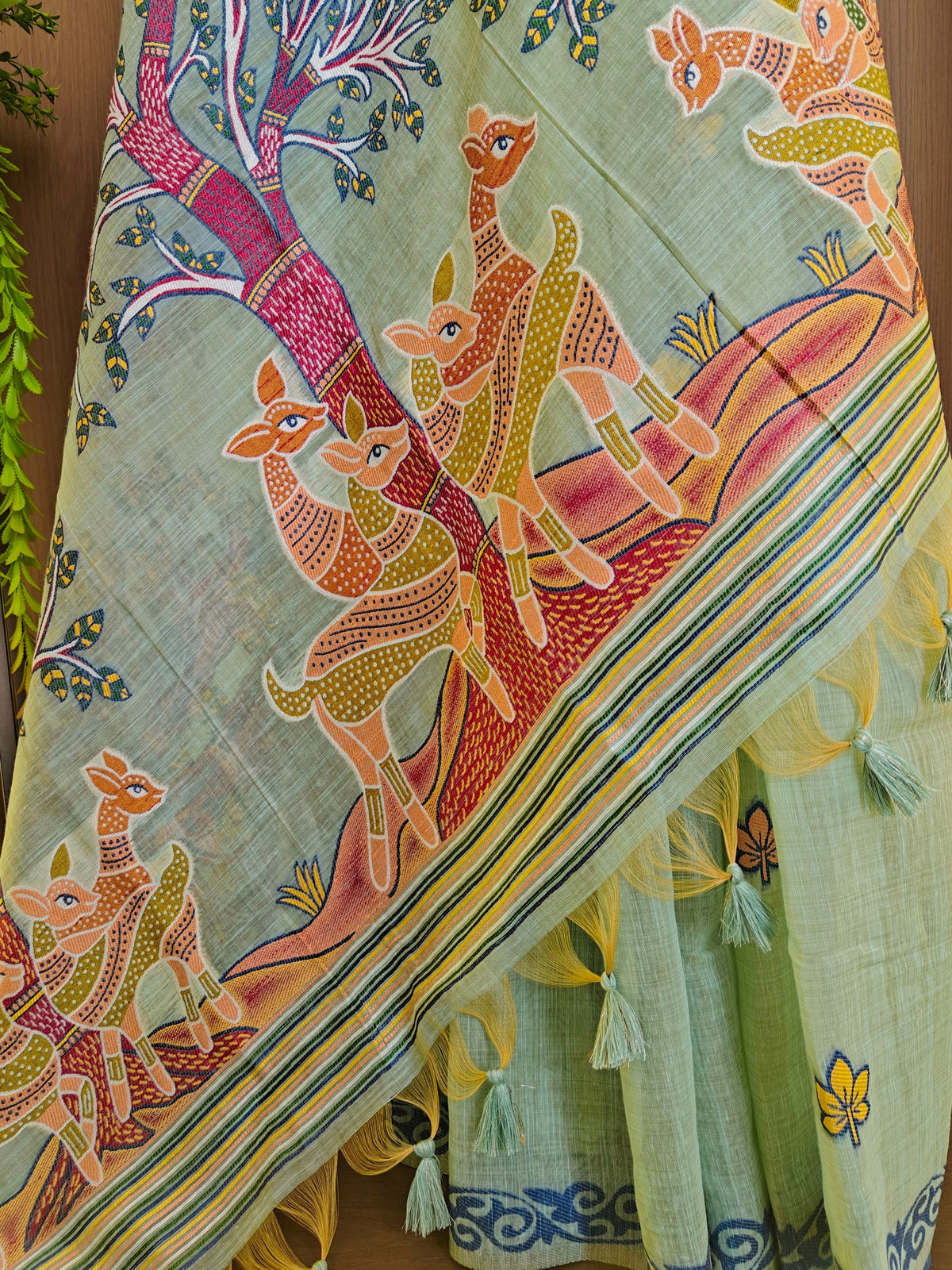 Designer Muga Cotton Saree with Warli Inspired Border-FIROZI
