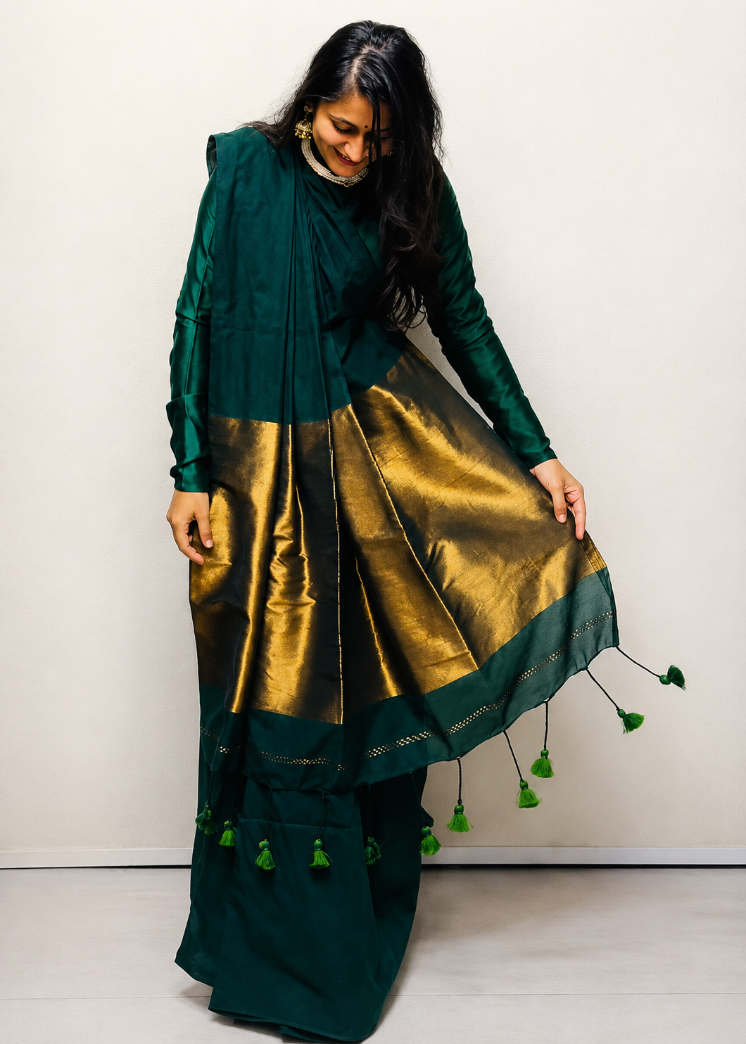 Premium Pure Cotton Saree With Zari Pallu - GREEN