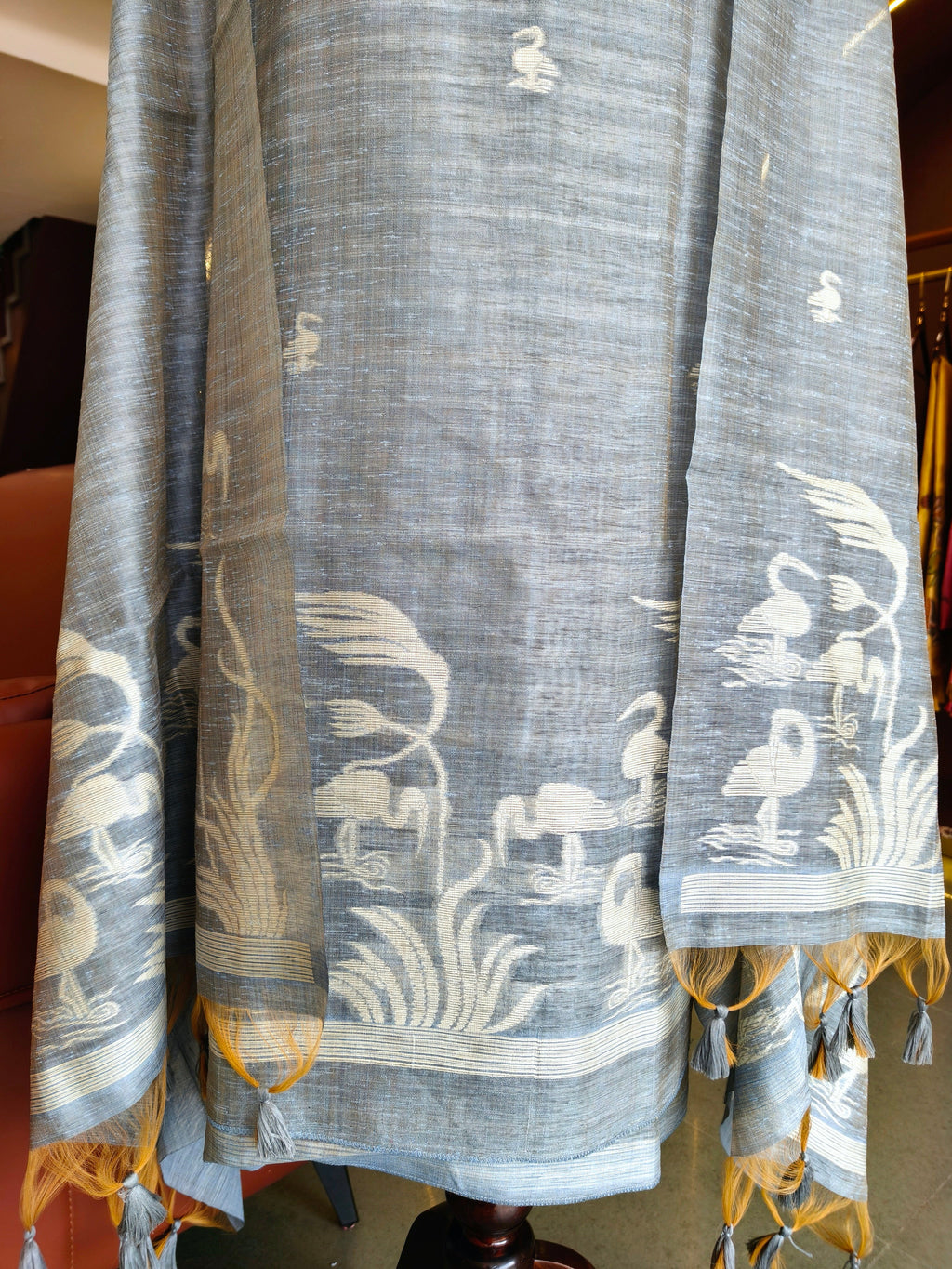Luxury Linen Muslin Silk Unstitched Suit- Grey