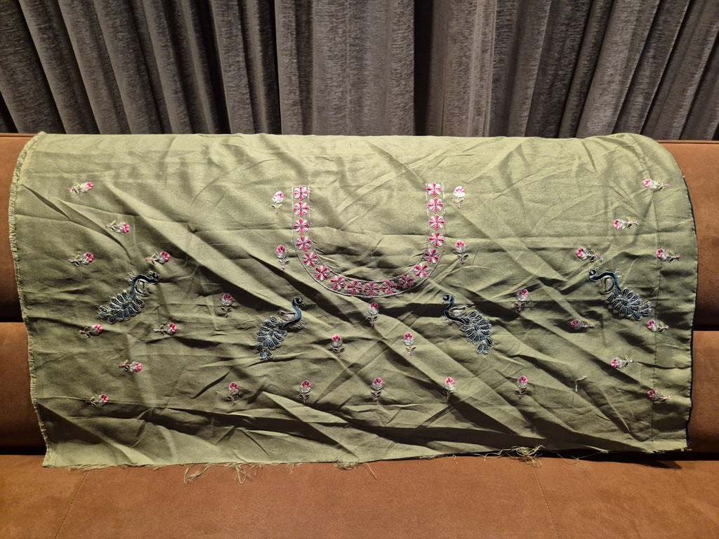 Peacock Garden: A Hand-Embroidered Heirloom Saree - Green