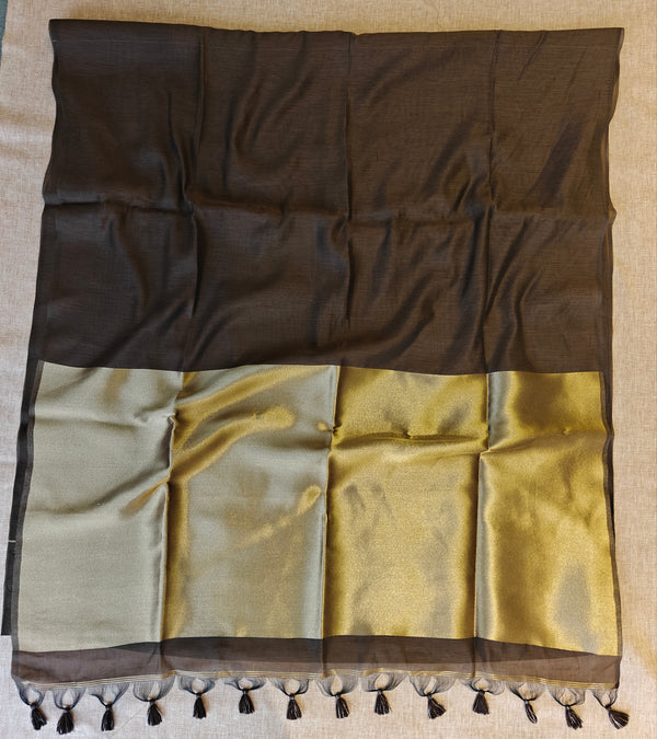 Premium Pure Cotton Saree With Zari Pallu -COFFE