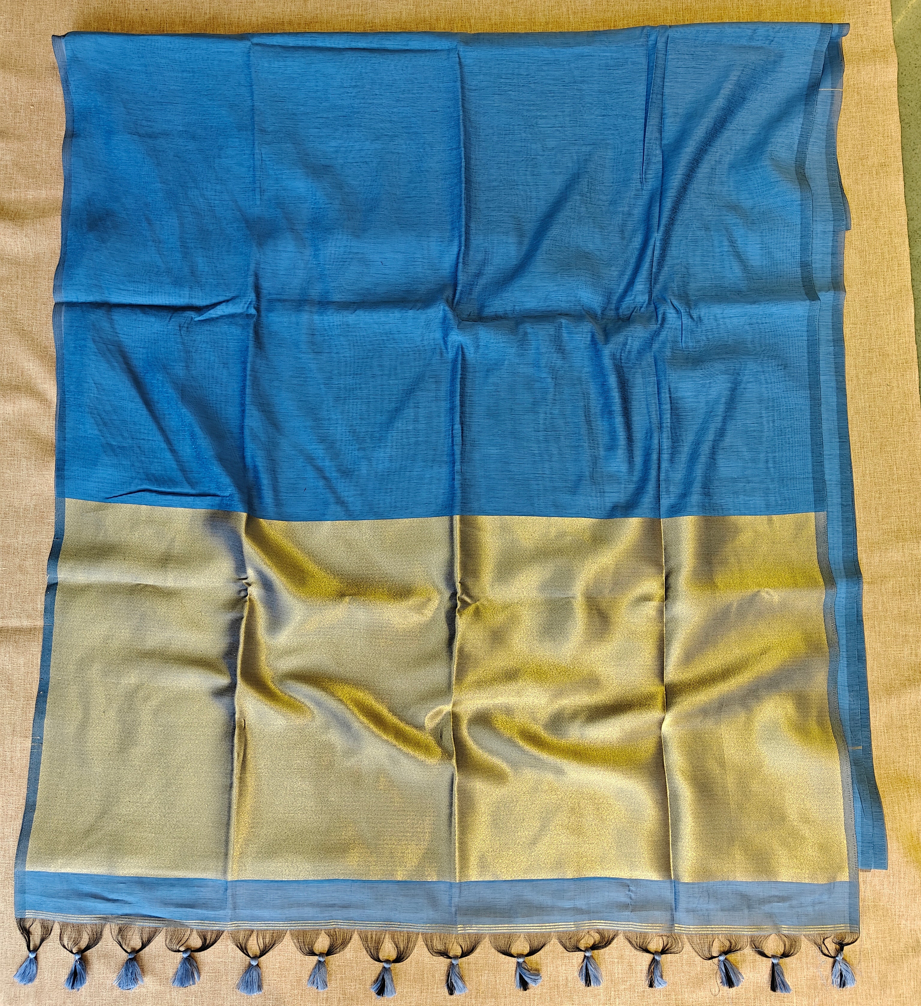 Premium Pure Cotton Saree With Zari Pallu -SKY BLUE