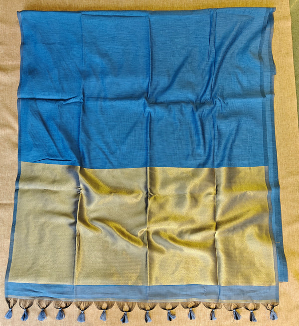 Premium Pure Cotton Saree With Zari Pallu -SKY BLUE