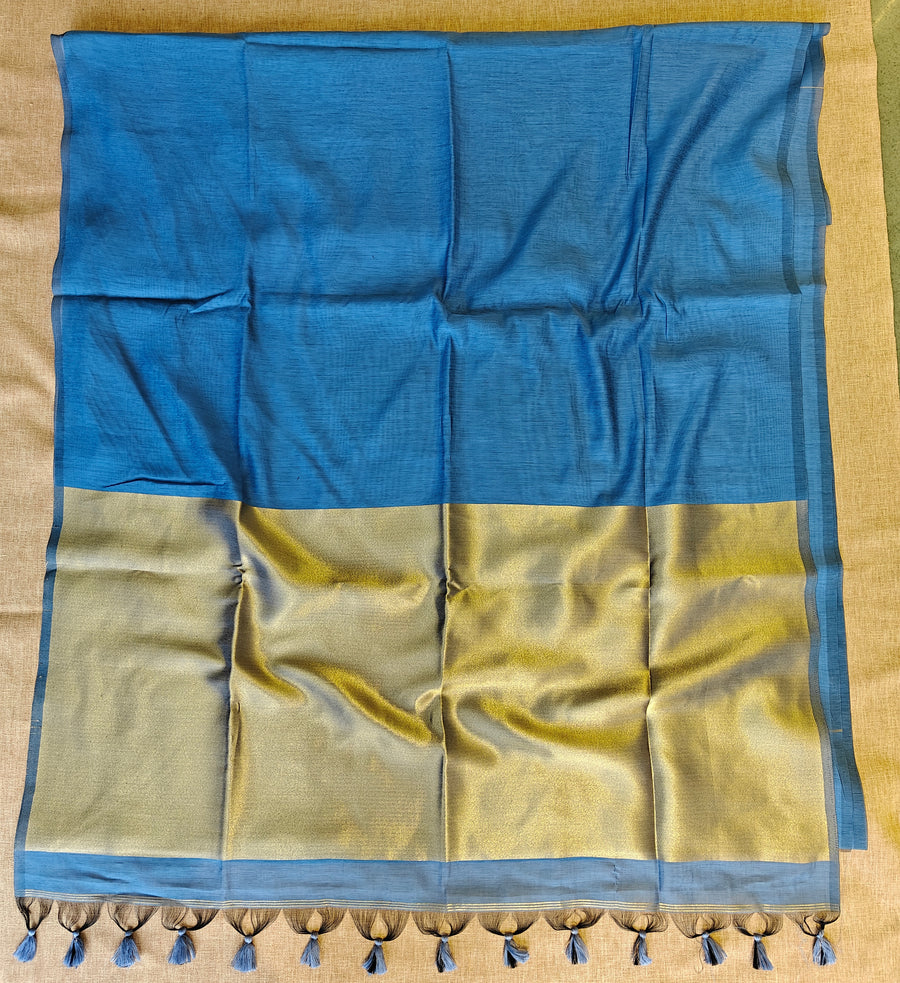 Premium Pure Cotton Saree With Zari Pallu -SKY BLUE
