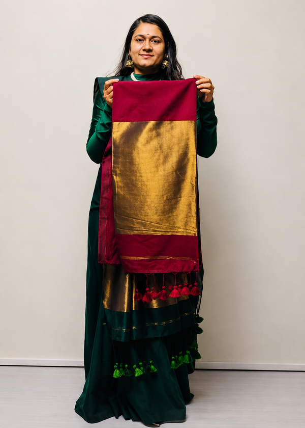 Premium Pure Cotton Saree With Zari Pallu - MAROON