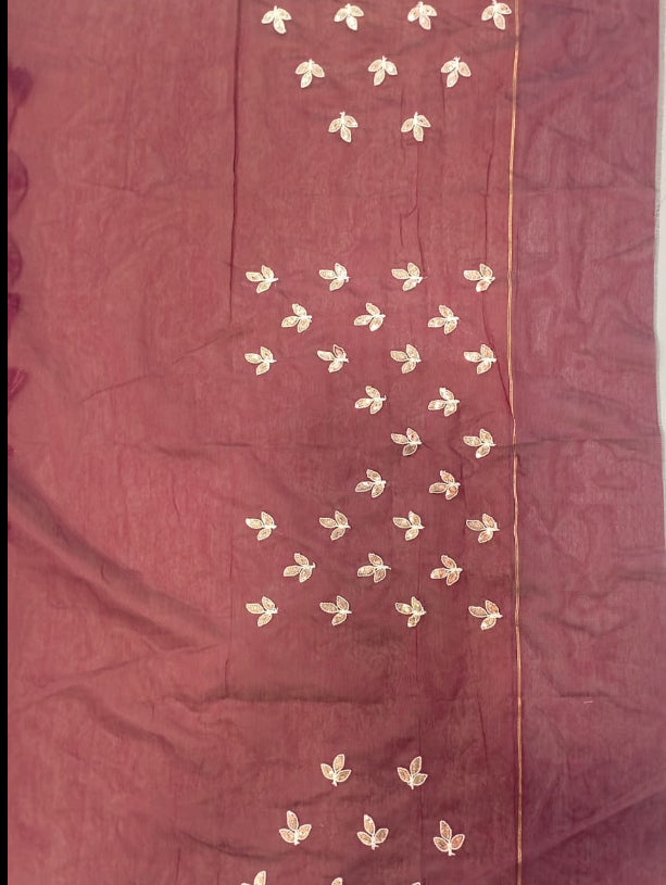 Premium Pure Cotton Saree With Zari Pallu With Heavy Seq -MAROON