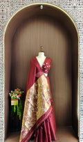 Organza Silk Saree with Heavy Gold Zari Floral Pallu & Embroidery Blouse -MAROON