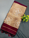 Elegent Pure Cotton Saree With Zari Pallu With Heavy Seq -Maroon