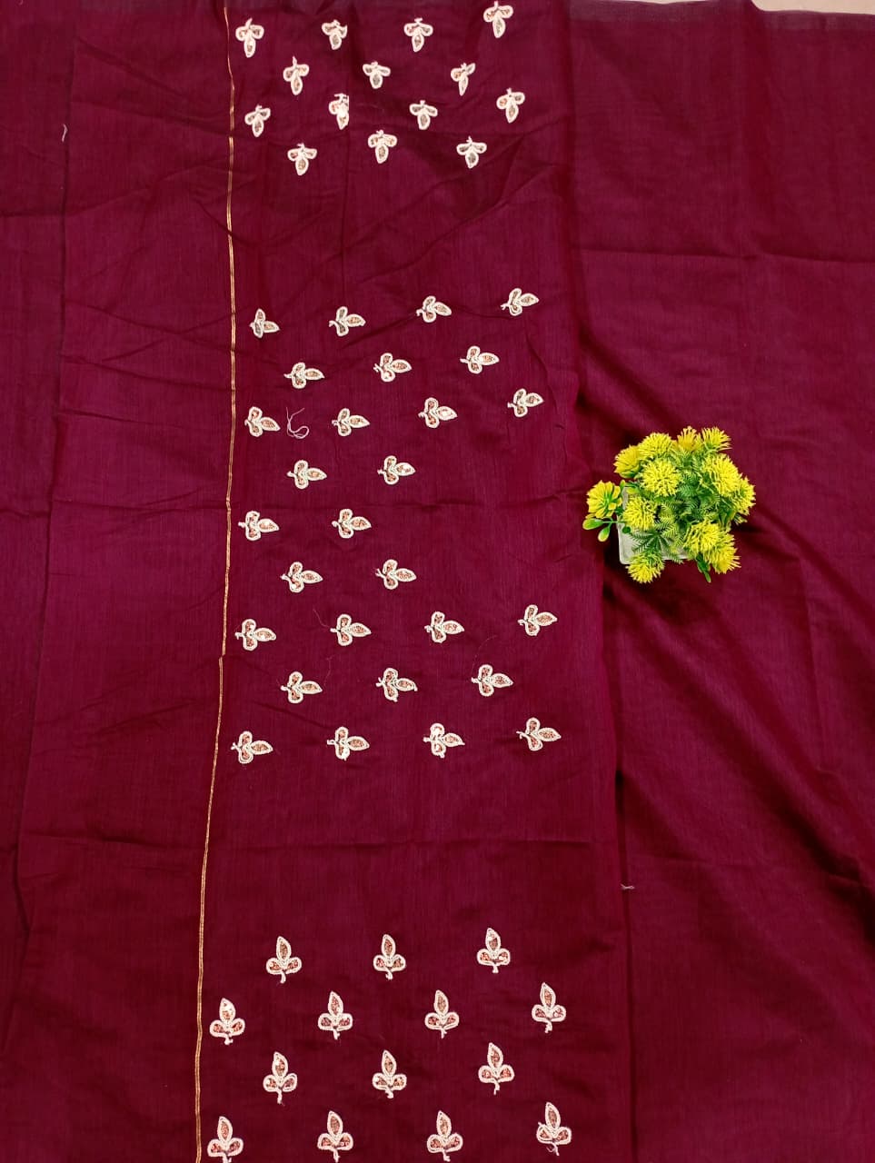 Elegent Pure Cotton Saree With Zari Pallu With Heavy Seq -Maroon