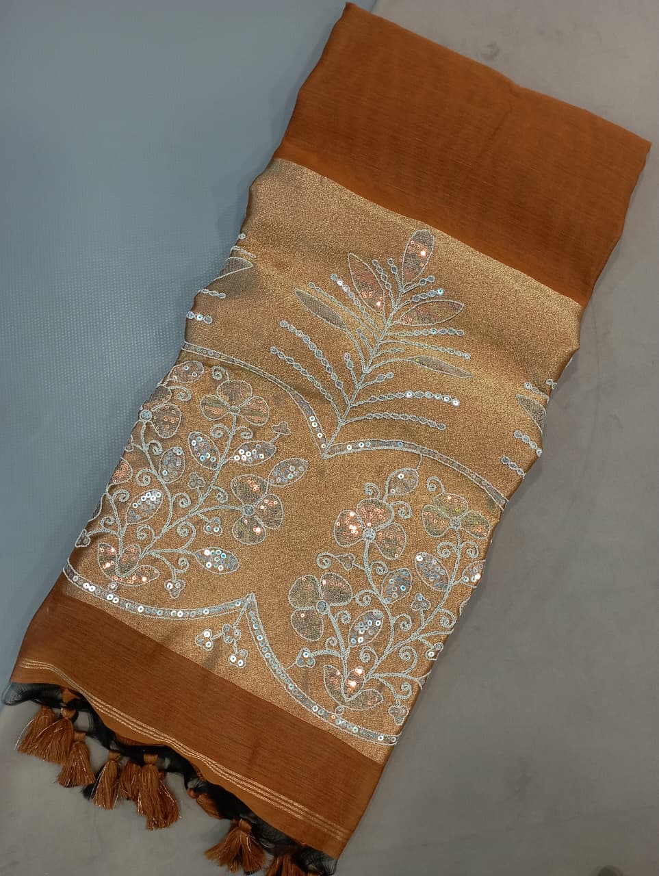 Premium Pure Cotton Saree With Zari Pallu With Heavy Seq -ORANGE
