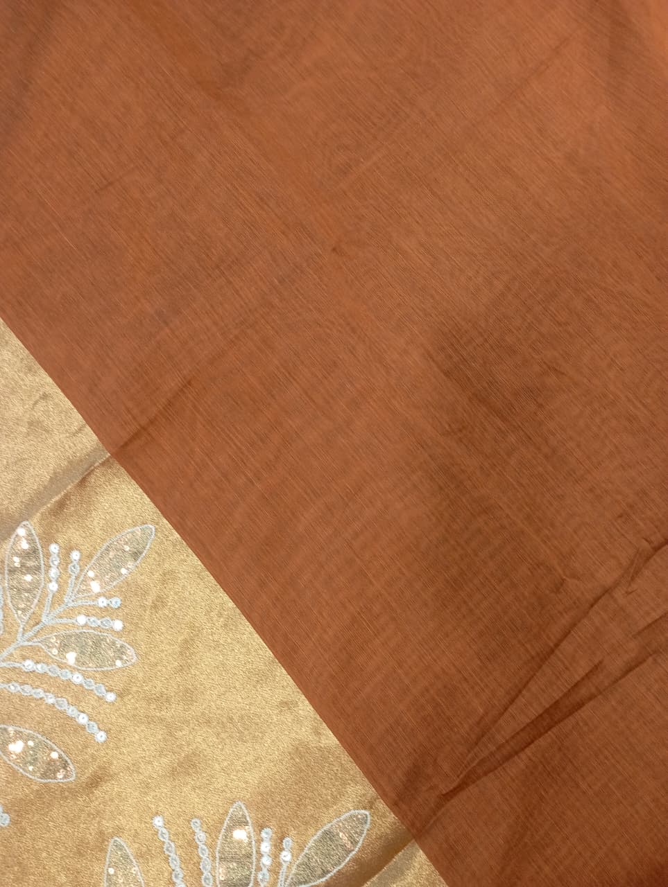 Premium Pure Cotton Saree With Zari Pallu With Heavy Seq -ORANGE
