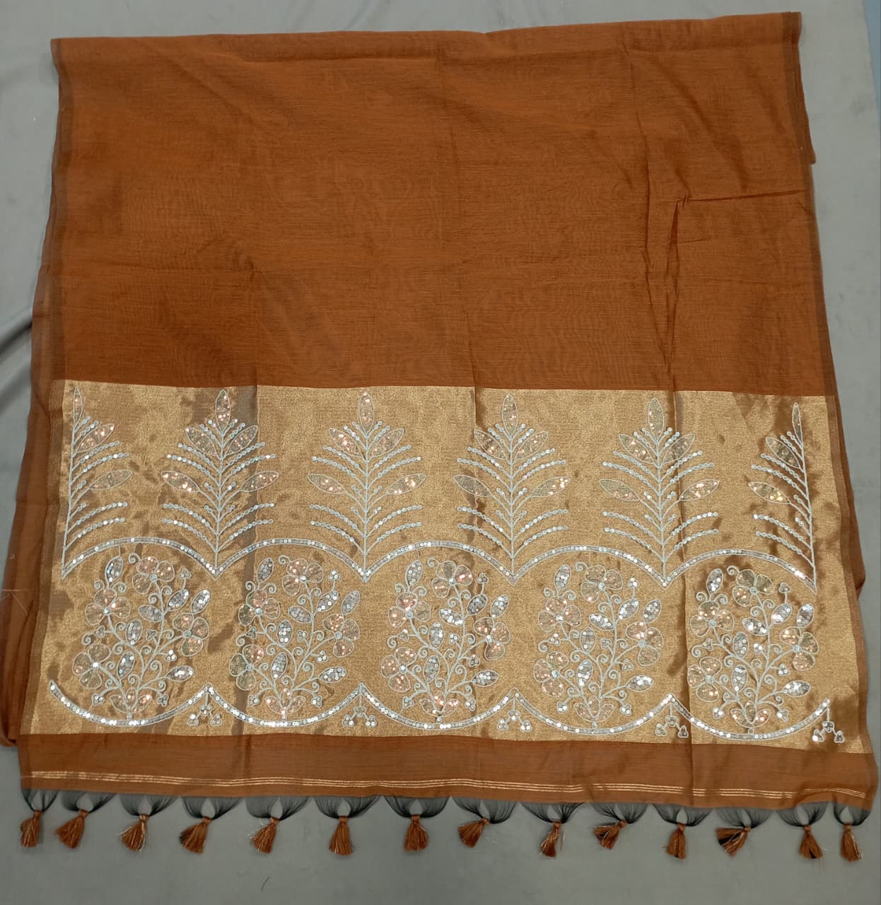 Premium Pure Cotton Saree With Zari Pallu With Heavy Seq -ORANGE