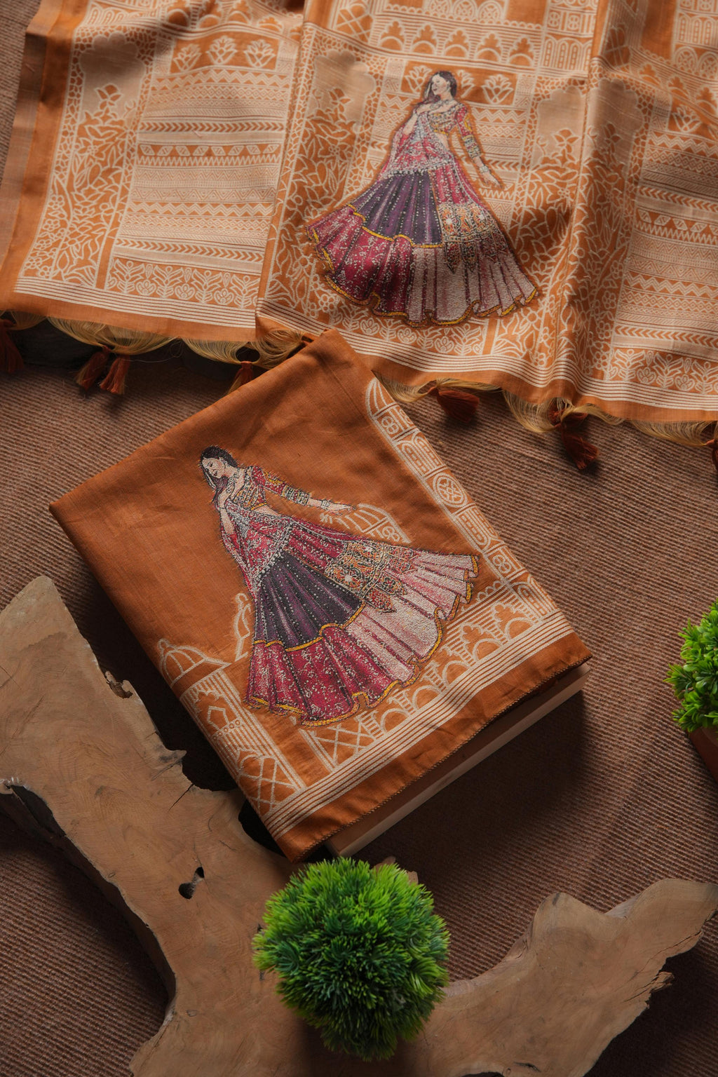 Rang Mahal Muga Cotton Unstitched Suit - Orange