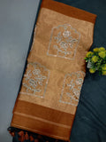 Elegent Pure Cotton Saree With Zari Pallu With Heavy Seq -Orange