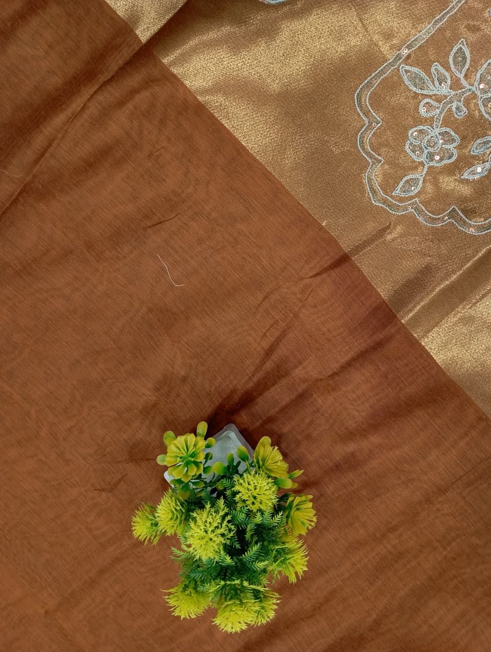 Elegent Pure Cotton Saree With Zari Pallu With Heavy Seq -Orange