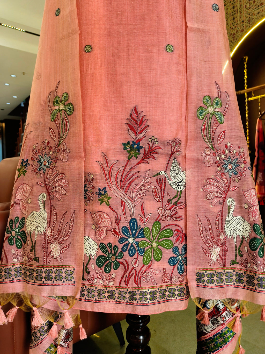 Muga Cotton Ghicha Jamdani Unstitched Suit- Pink