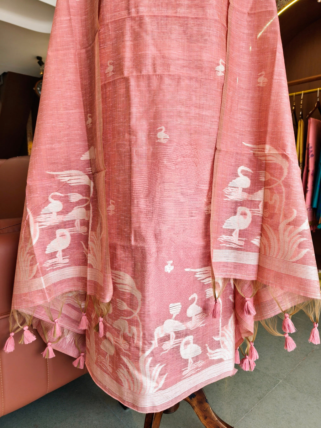 Luxury Linen Muslin Silk Unstitched Suit- Pink