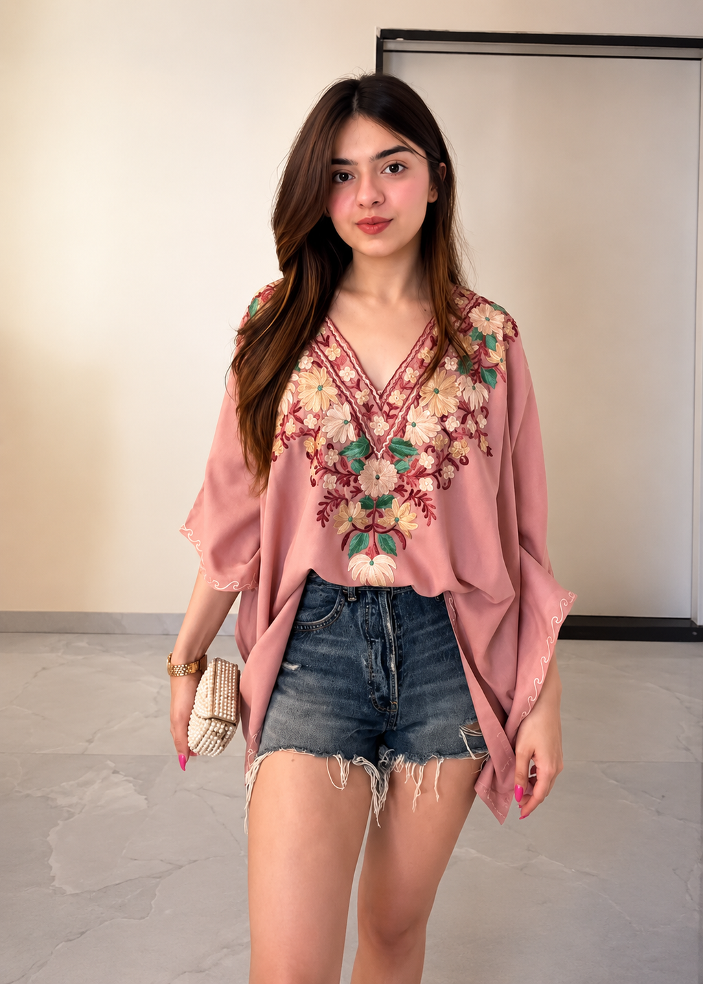 Floral Elegance Kaftan Tunic - PINK