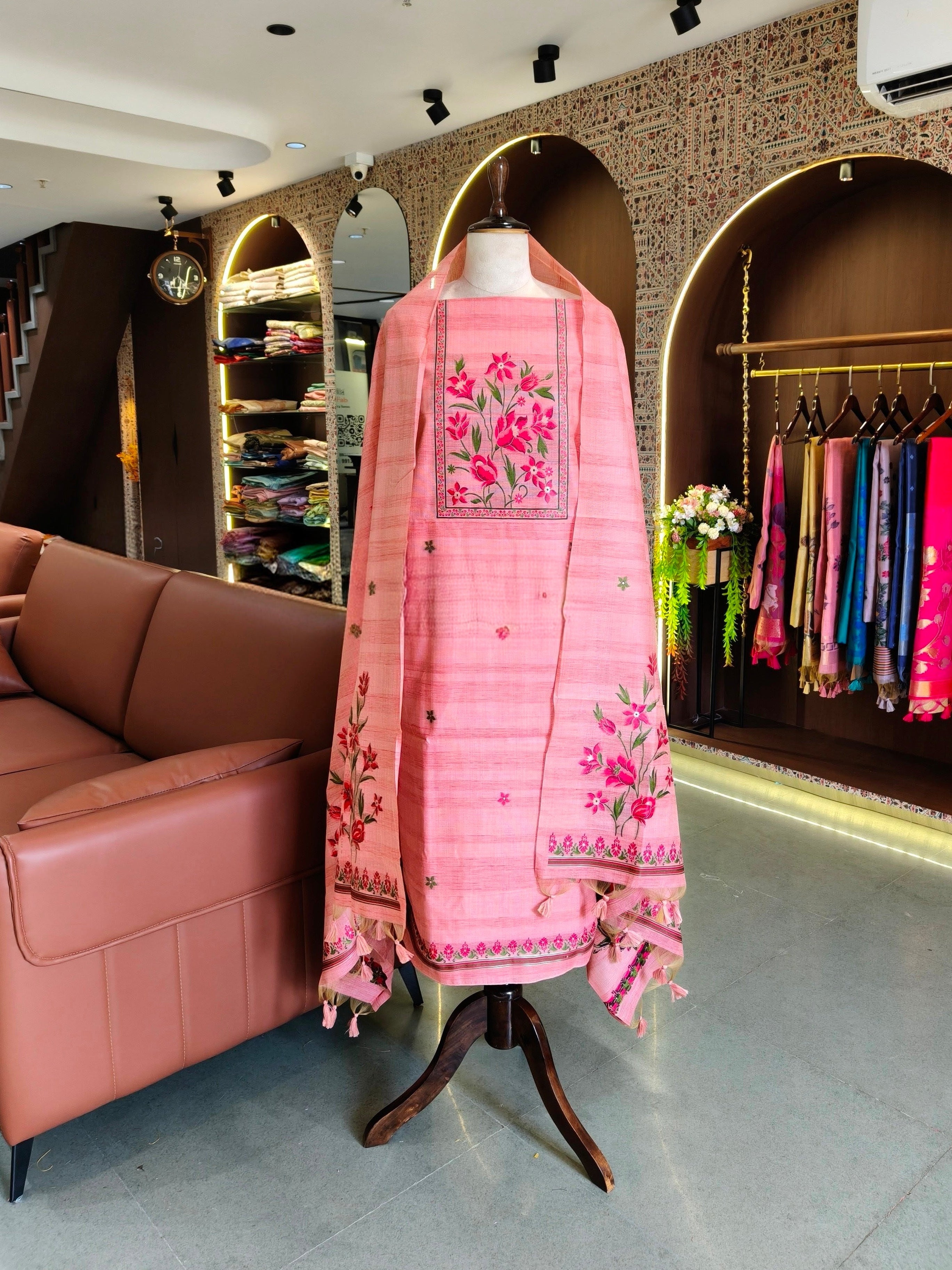 Gicha Cotton Floral Unstitched Suit- Pink