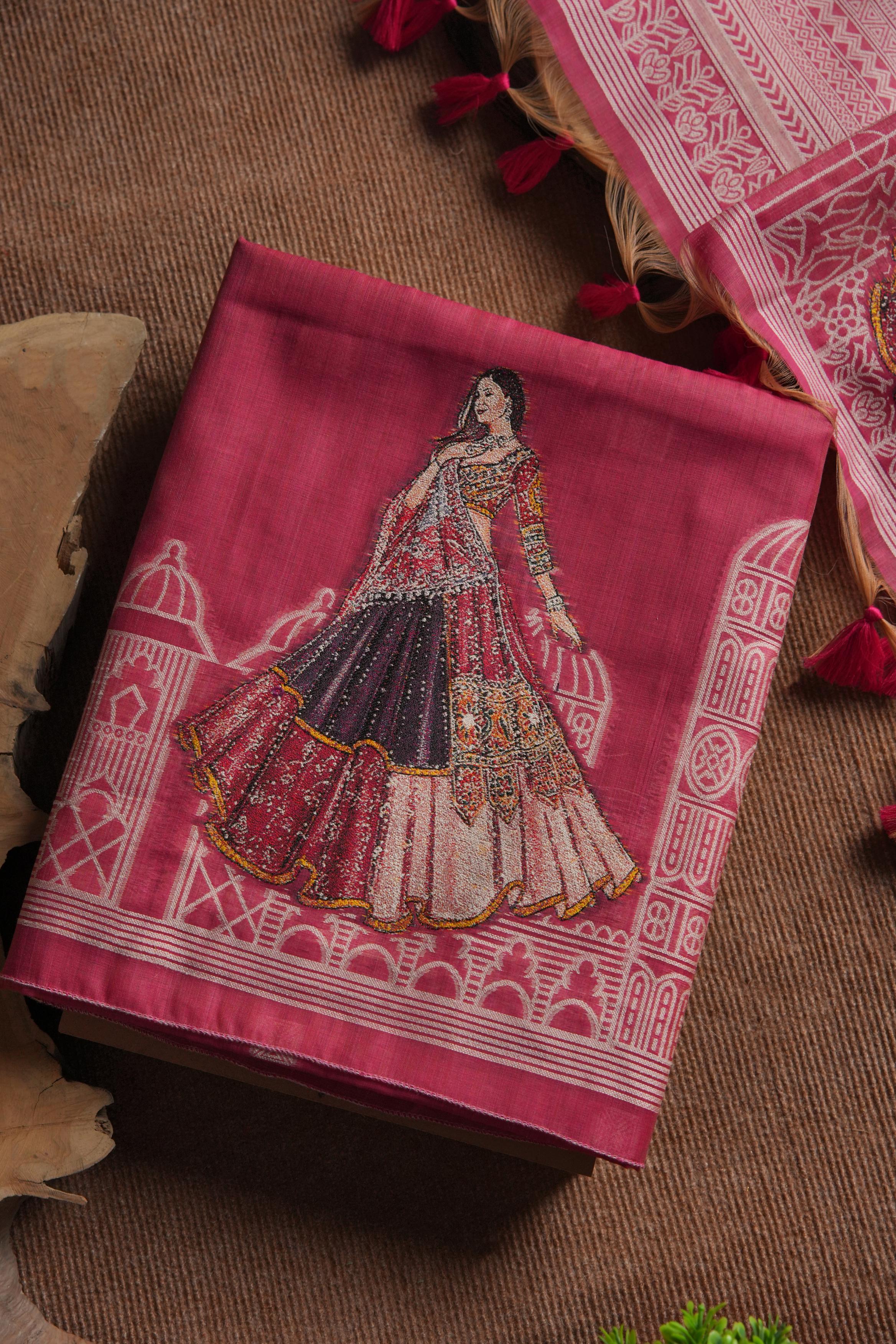Rang Mahal Muga Cotton Unstitched Suit - Pink