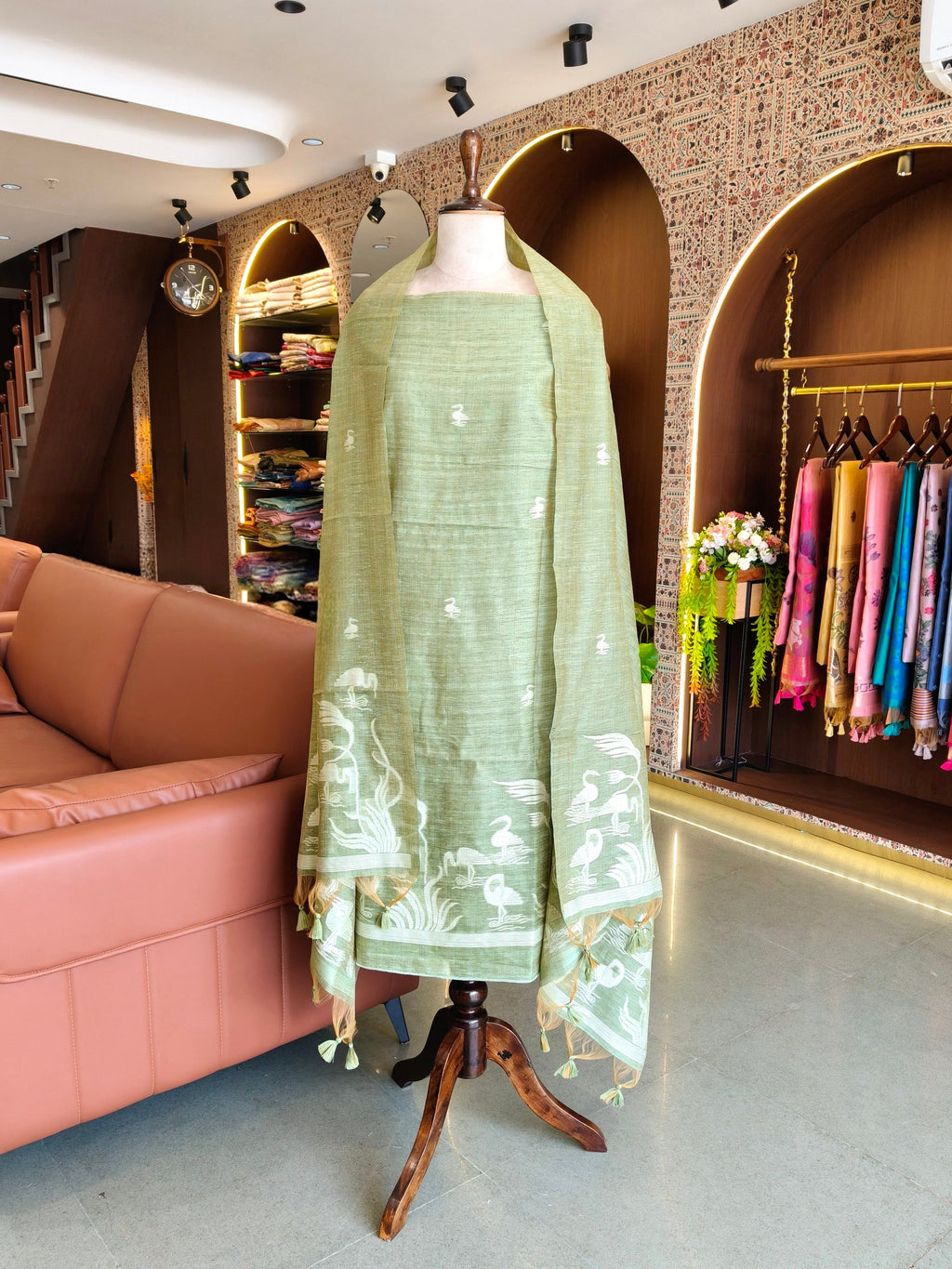 Luxury Linen Muslin Silk Unstitched Suit-- Pista